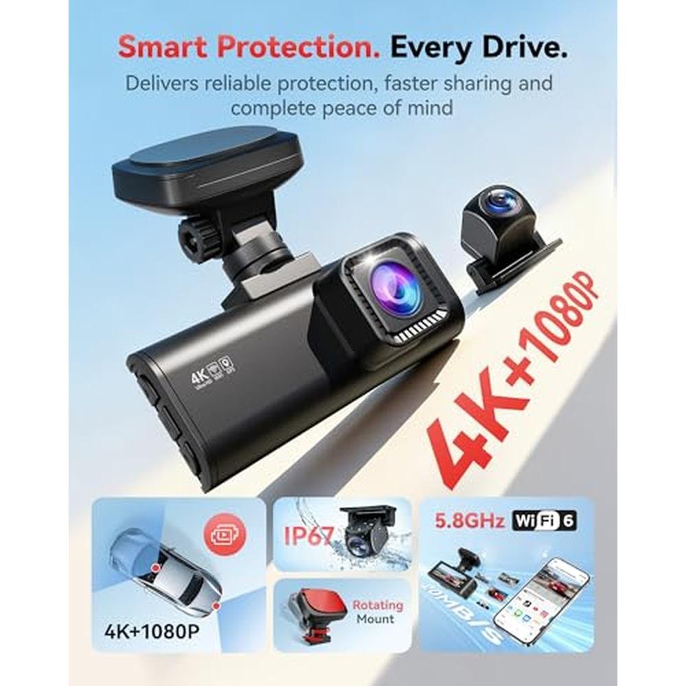 REDTIGER F7N Dash Cam 4K Front and Rear 1080P – Side View