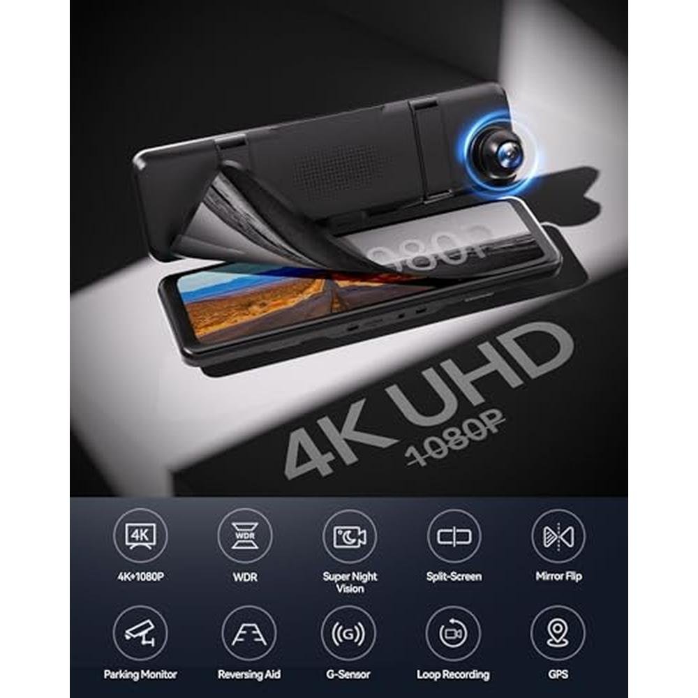 REDTIGER T700 Rear View Mirror Camera 11'' 4K UHD Front and – Side View