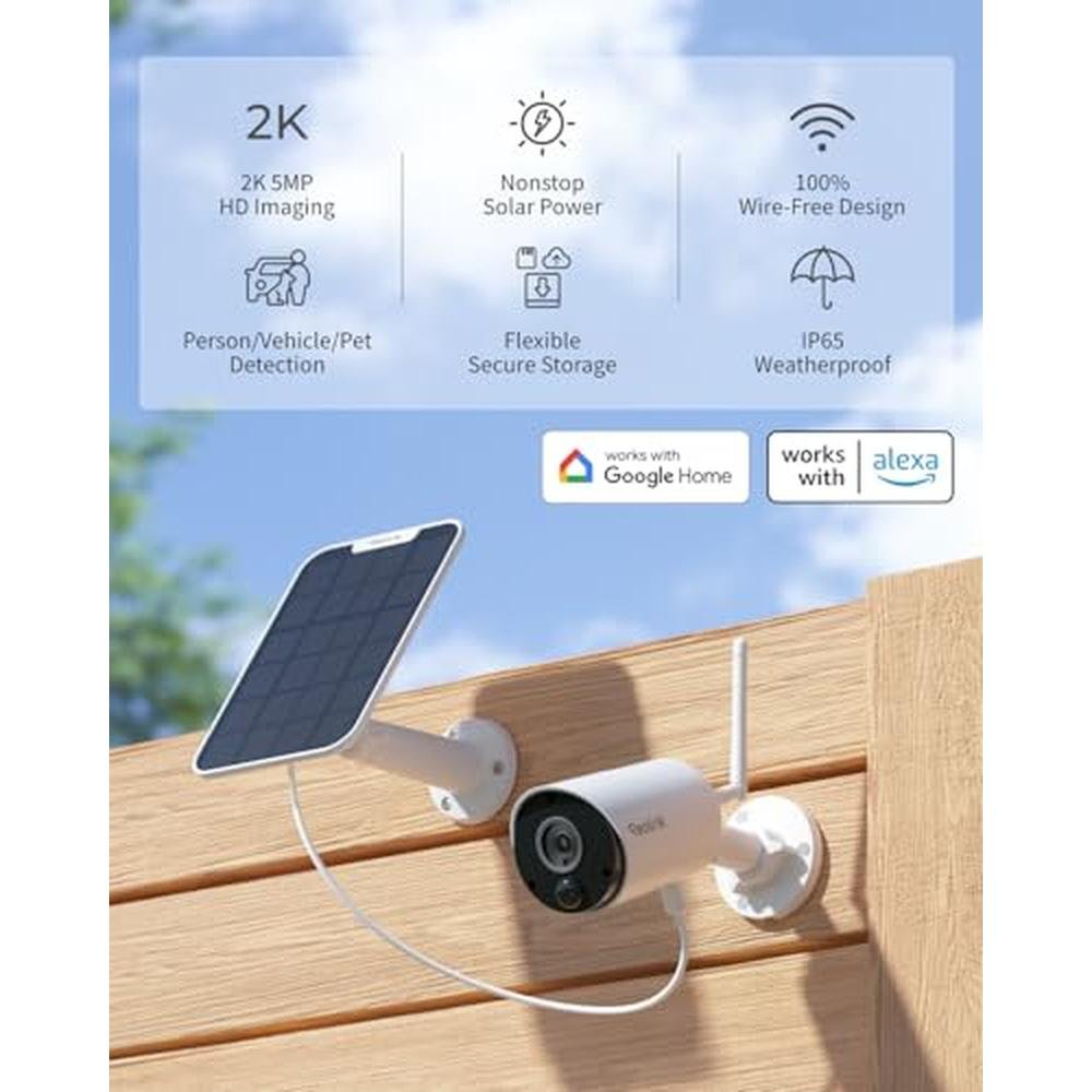 Solar Home Security Camera: REOLINK Argus Eco+ 2K 5MP Solar – Side View