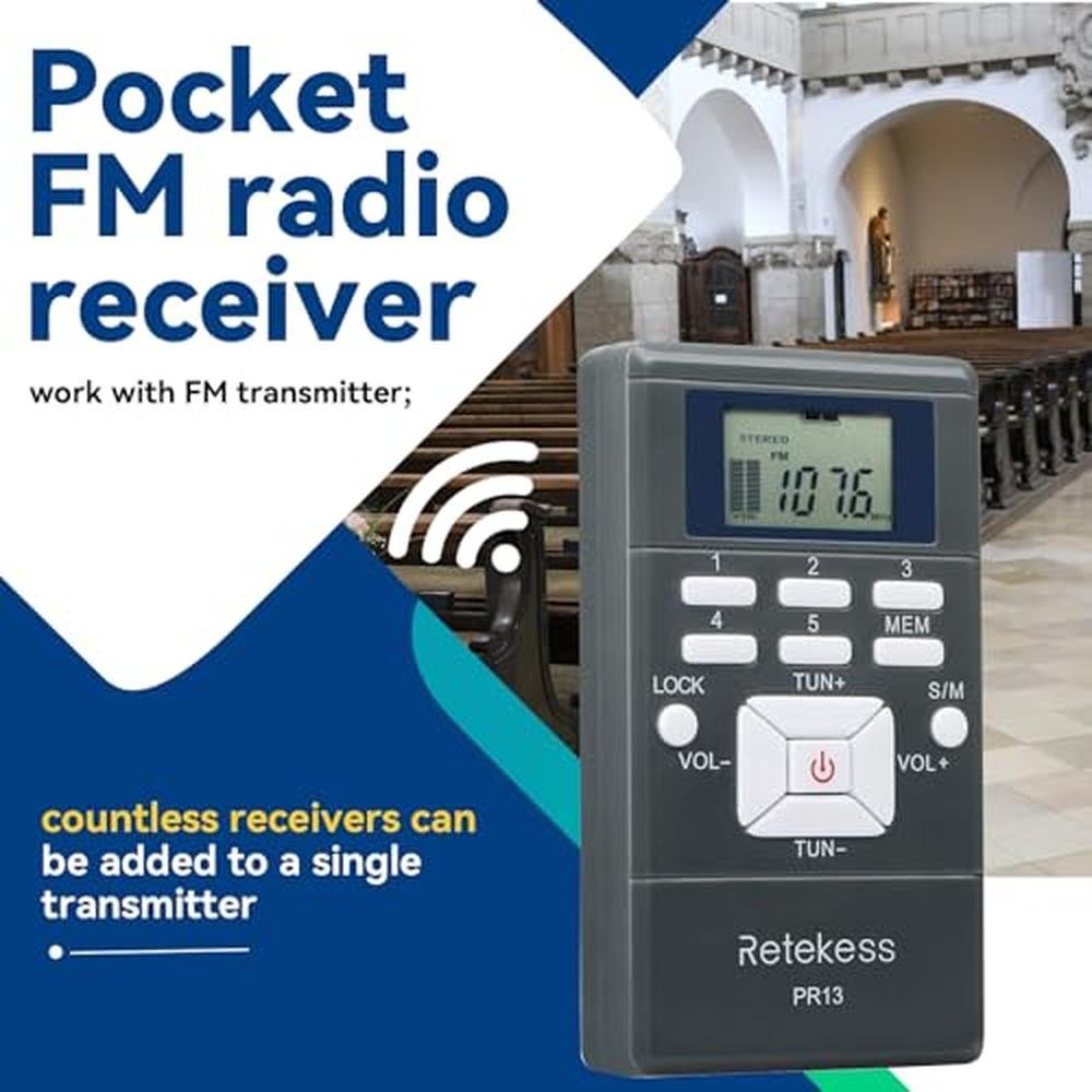 Retekess PR13: Portable FM Receiver with 24-Hour Clock and – Side View