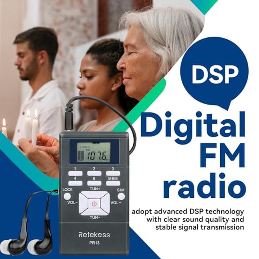 Retekess PR13: Portable FM Receiver with 24-Hour Clock and – Close-up Detail