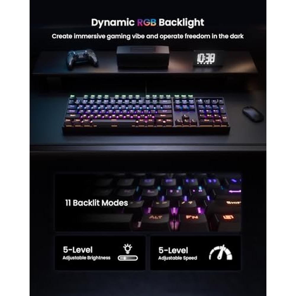 Keyboard: RGB Mechanical Gaming Keyboard Blue Switch 104 – Side View