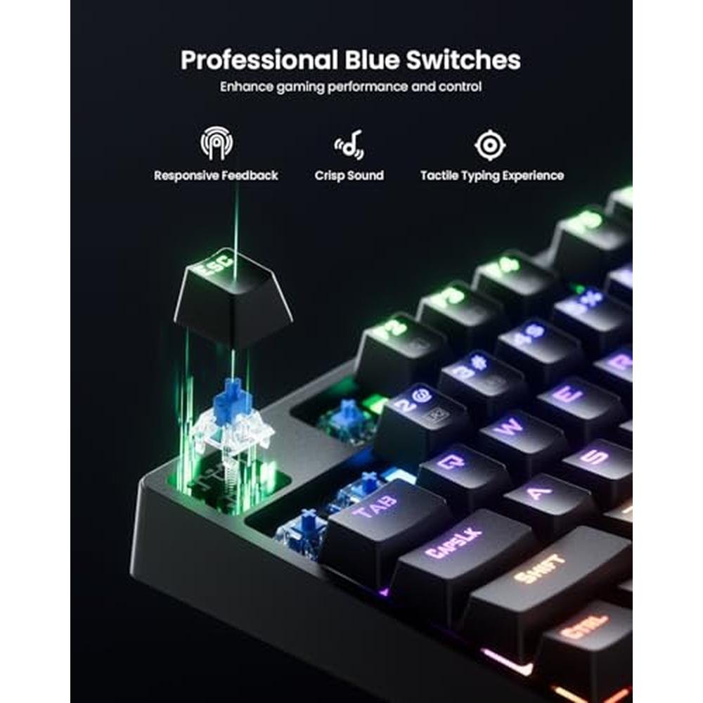 Keyboard: RGB Mechanical Gaming Keyboard Blue Switch 104 – Close-up Detail