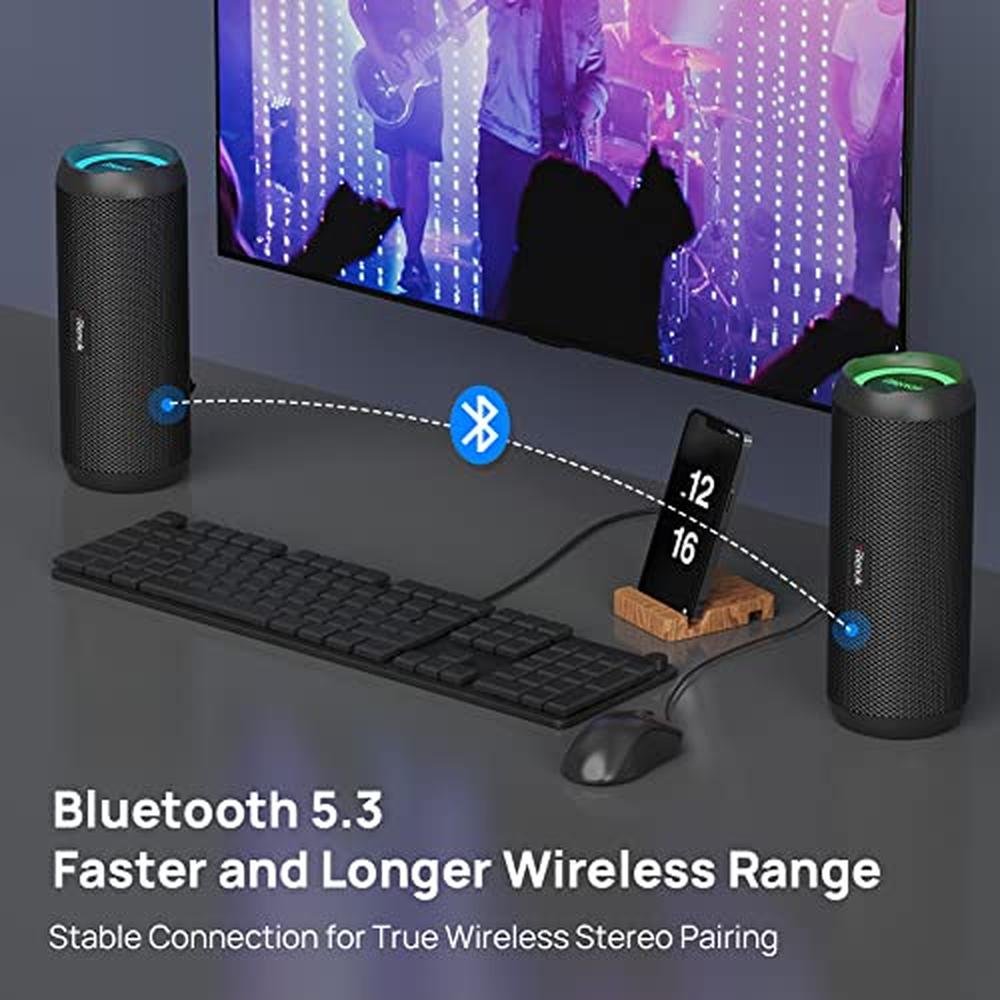 Bluetooth Speaker: RIENOK Portable 30W Dual Pairing True – Side View
