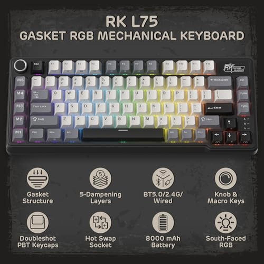 Keyboard Royal: RK ROYAL KLUDGE L75 Gasket Mount Mechanical – Side View