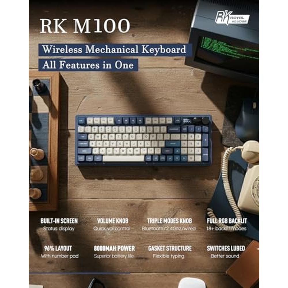 Keyboard Royal: RK ROYAL KLUDGE M100 Wireless Mechanical – Side View
