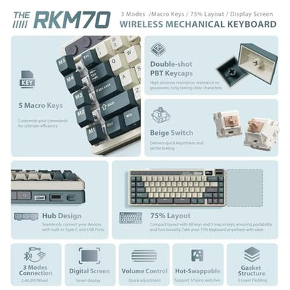 Keyboard Royal: RK ROYAL KLUDGE M70 Wireless Mechanical – Side View