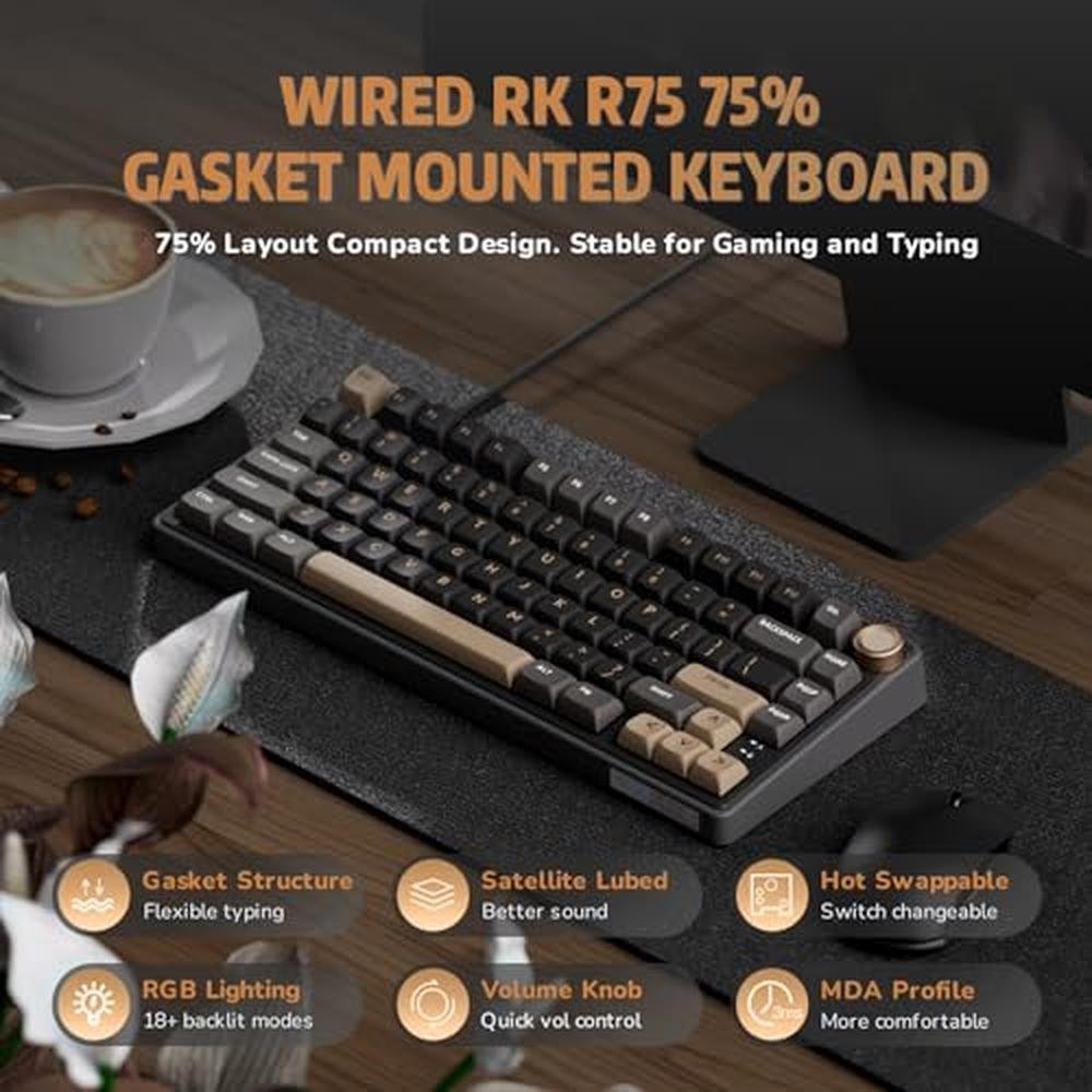 Gaming Keyboard: RK ROYAL KLUDGE R75 75% Mechanical Gaming – Side View