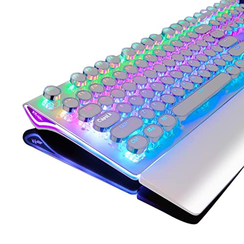 Keyboard White: RK ROYAL KLUDGE S108 Typewriter Mechanical – Front View