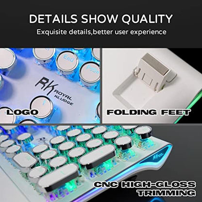 Keyboard White: RK ROYAL KLUDGE S108 Typewriter Mechanical – Close-up Detail