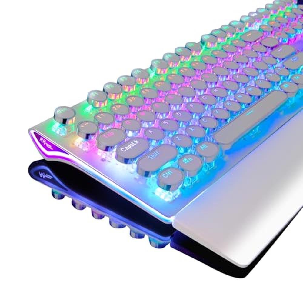 Keyboard White: RK ROYAL KLUDGE S108 Typewriter Style – Front View