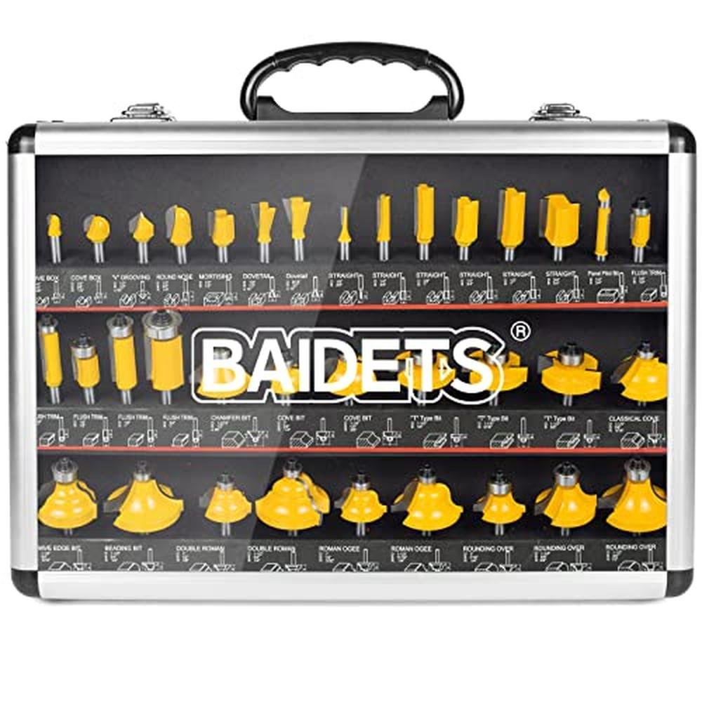 Router Bits 1/4 Inch Shank: BAIDETS 35Pcs 1/4" Router Bit – Front View