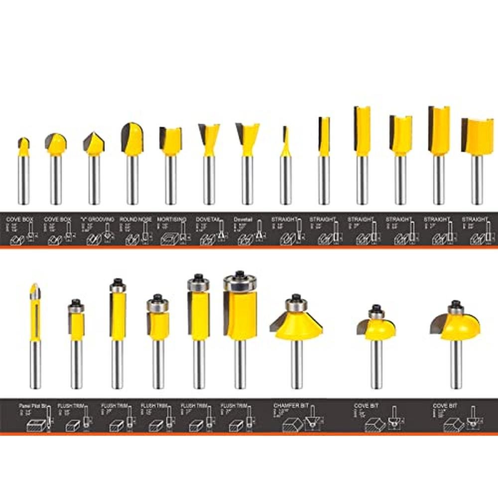 Router Bits 1/4 Inch Shank: BAIDETS 35Pcs 1/4" Router Bit – Side View