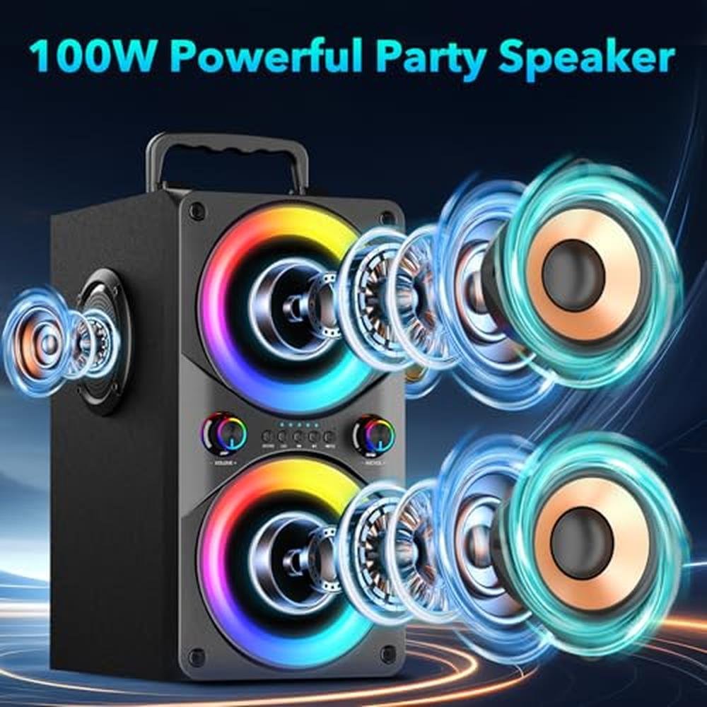 RRNUY Bluetooth Speaker: 100W Portable Big Powerful Deep – Side View