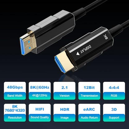 Cable Rubmud: RUBMUD 8K HDMI 2.1 Cable 3.3ft Fiber Optic – Side View