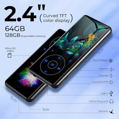 RUIZU 64GB MP3 Player with Bluetooth 5.3 – In Use
