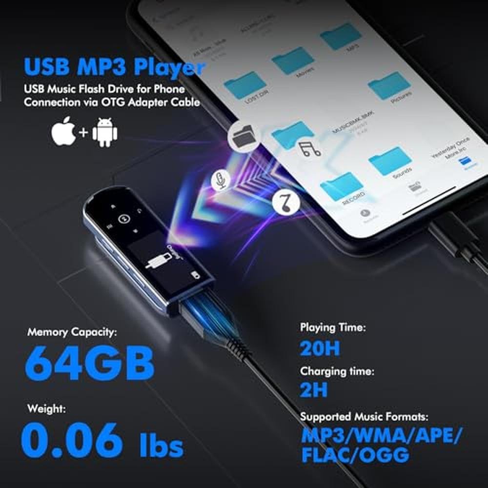 RUIZU 64GB USB MP3 Player with Bluetooth 5.3 – In Use