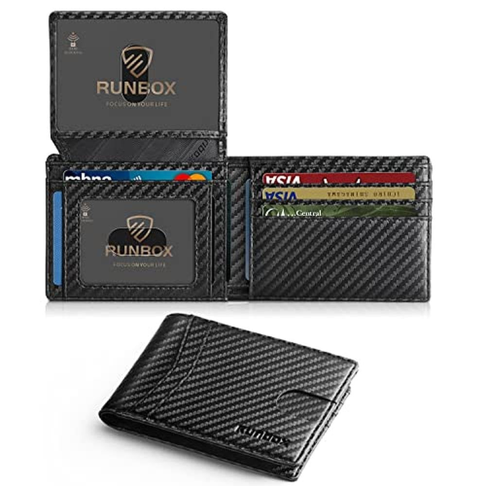 RUNBOX Men's Wallets 15 Card Holder Slim Rfid Leather 2 ID – Front View