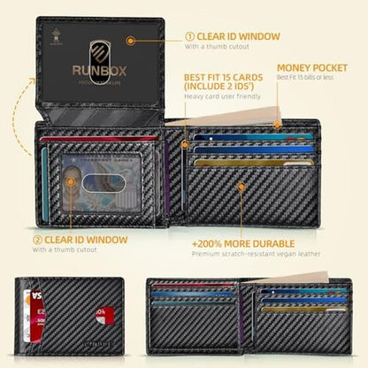 RUNBOX Men's Wallets 15 Card Holder Slim Rfid Leather 2 ID – Side View