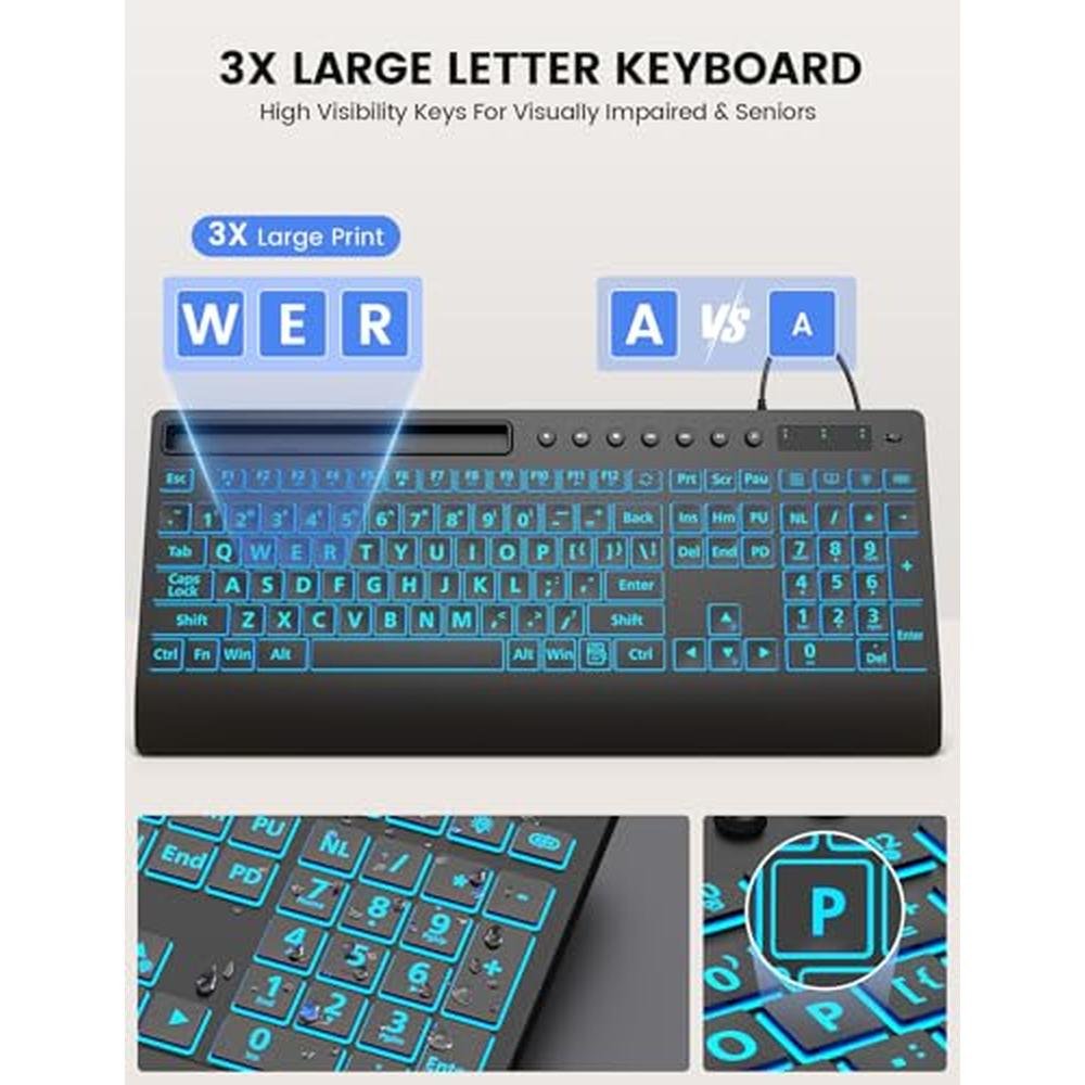 Sablute Keyboard: SABLUTE Large Print Backlit Keyboard USB – Side View