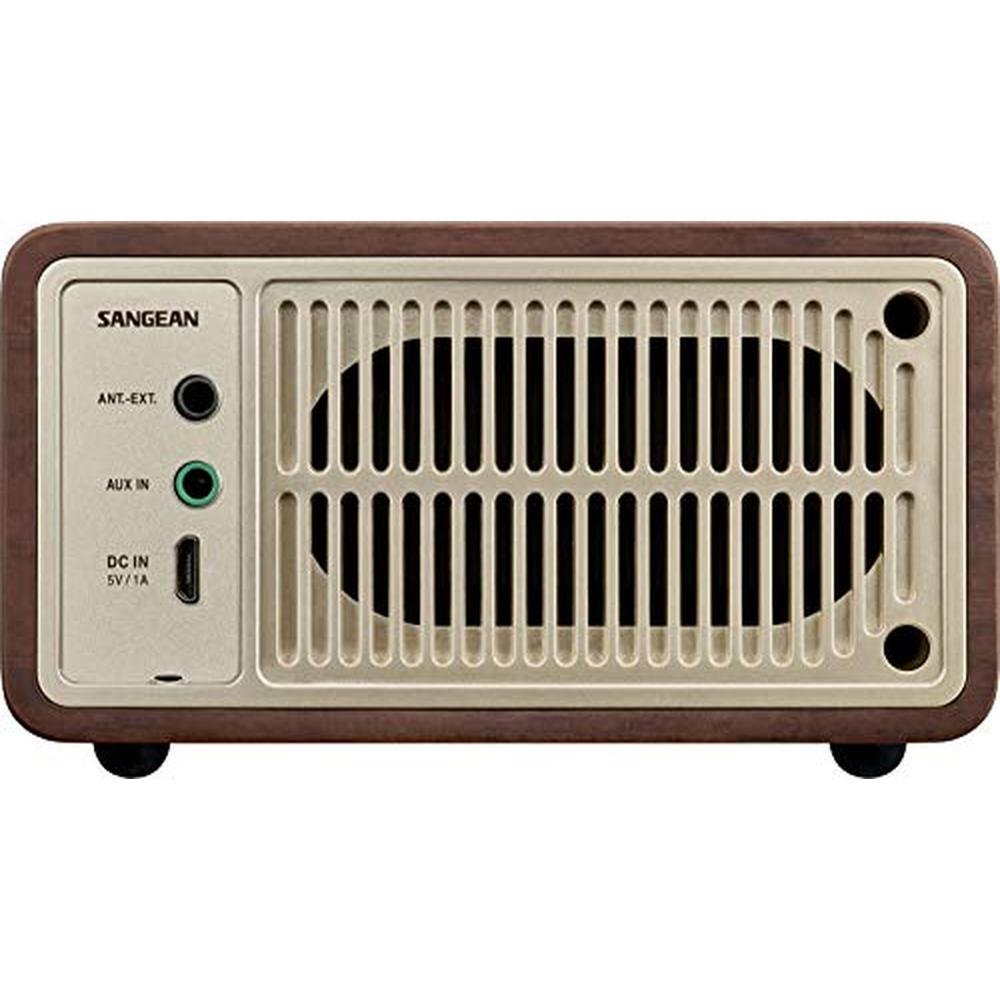 Sangean WR-7GW: Wood Cabinet Mini Bluetooth Speaker with FM – Close-up Detail