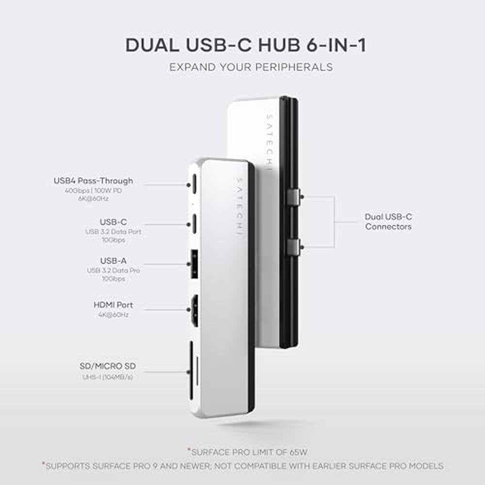 Satechi Dual USB-C Hub for Surface Pro 11 – Side View