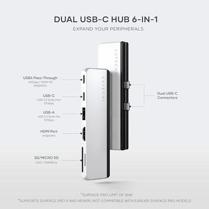 Satechi Dual USB-C Hub for Surface Pro 11 – Side View