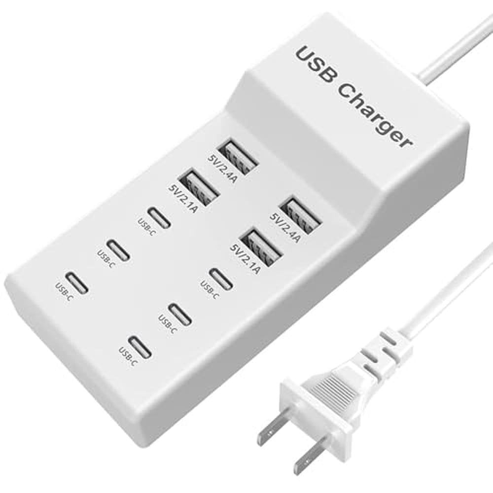 Ports Charger: SCCVEE USB C Charger 10 Ports USB Charging – Front View