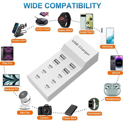 Ports Charger: SCCVEE USB C Charger 10 Ports USB Charging – Side View