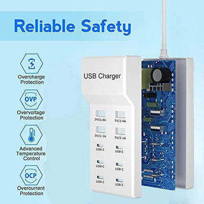 Ports Charger: SCCVEE USB C Charger 10 Ports USB Charging – In Use