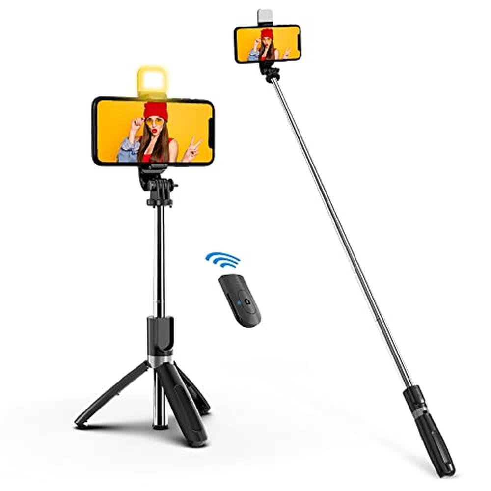 Selfie Stick: Premium Extendable Selfie Stick Tripod with – Front View