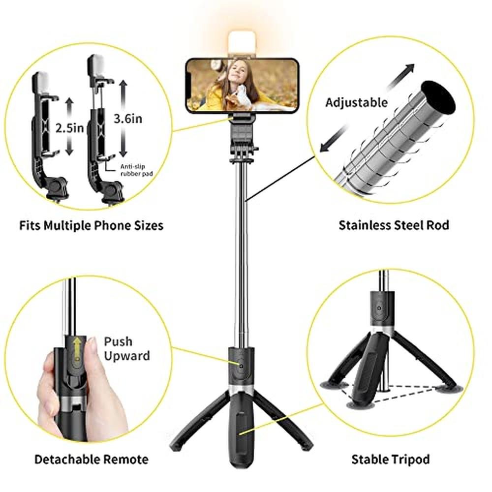 Selfie Stick: Premium Extendable Selfie Stick Tripod with – In Use