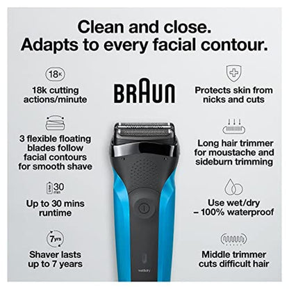 Electric Series: Series 3 3010s Wet Dry Electric Shaver for – Close-up Detail