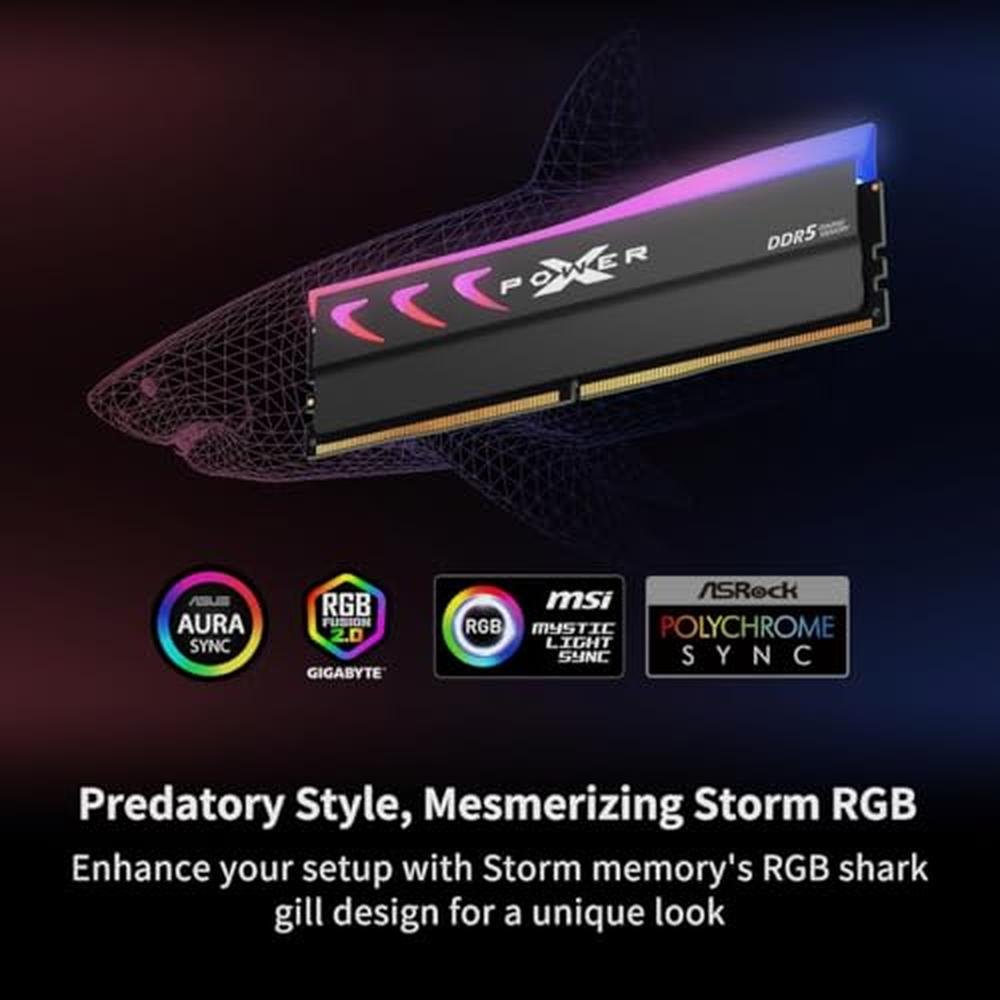 Silicon Power DDR5 32GB: 2x16GB Storm RGB 6000MT/s – Close-up Detail