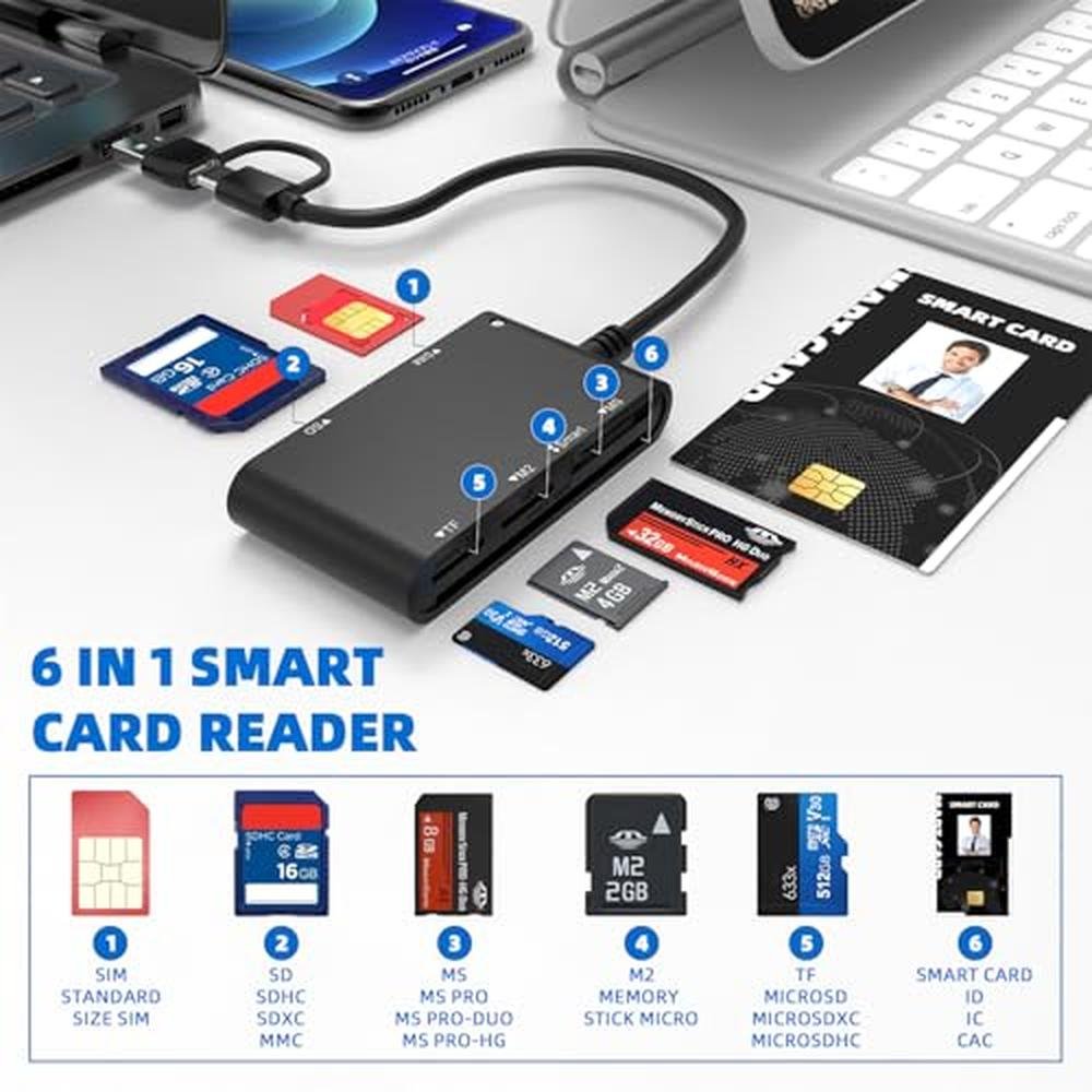 Sim Card Reader: 7-in-2 CAC Reader Military Smart Card – Front View