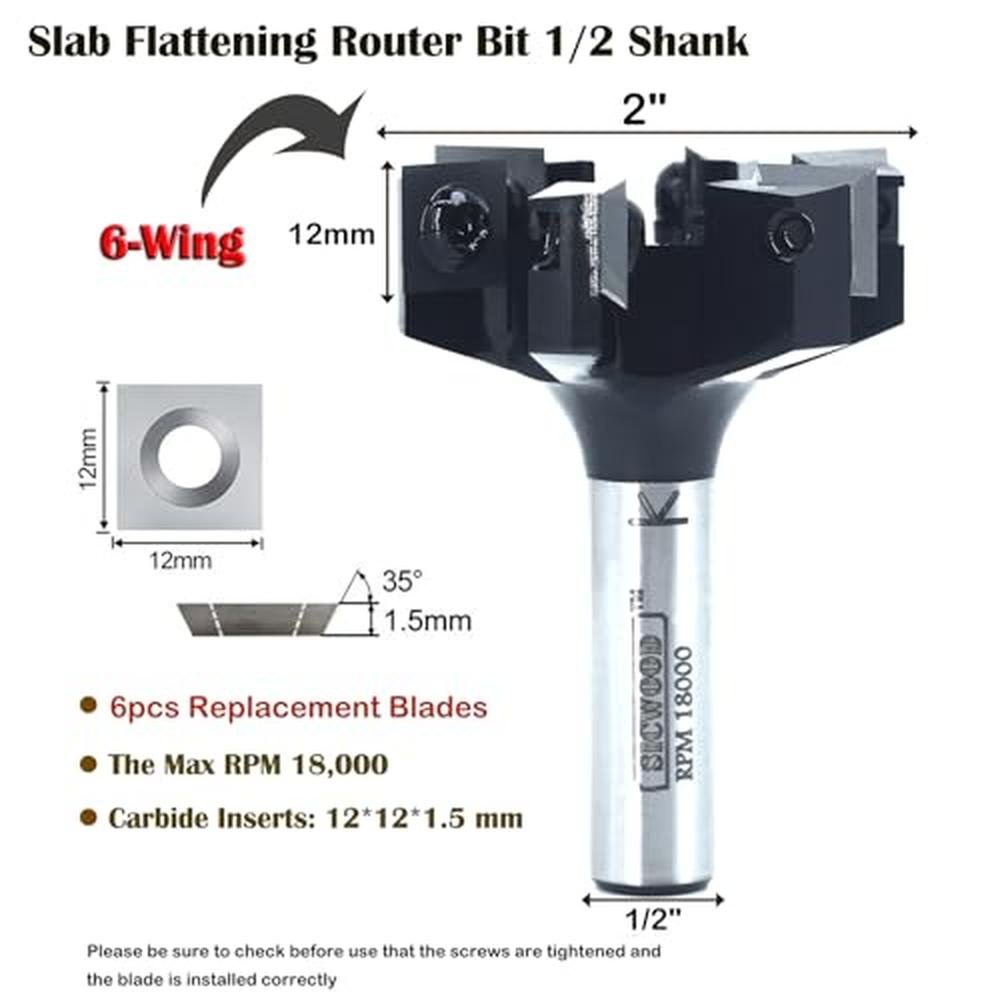 Slab Flattening Router Bit 1/2 Shank – Side View