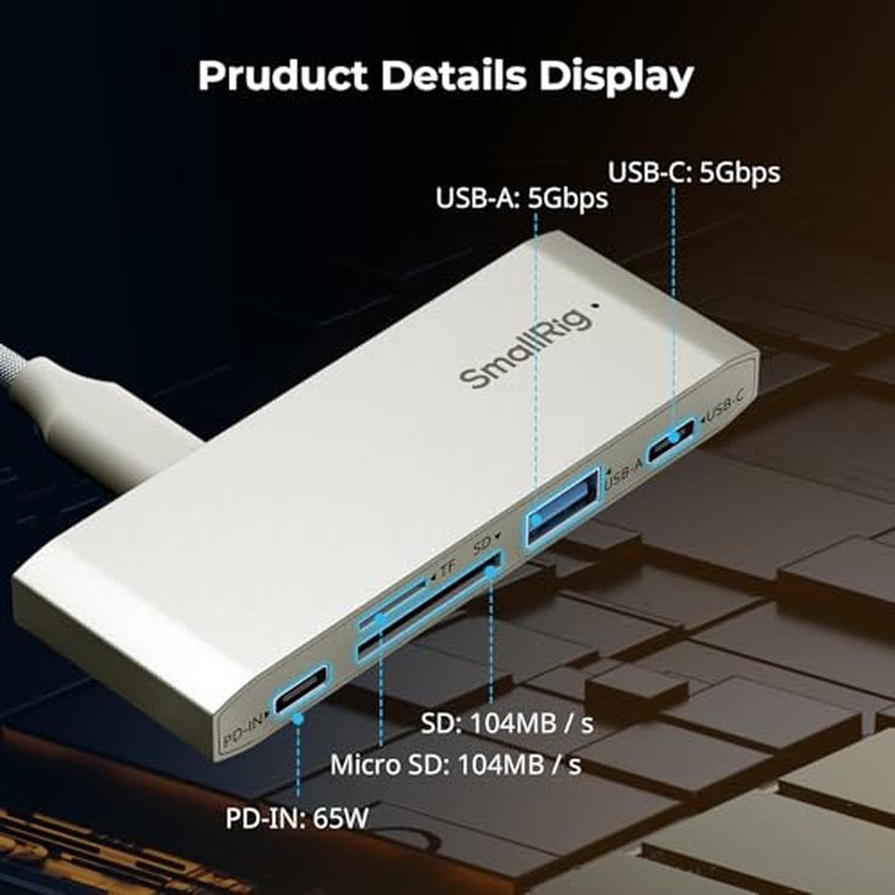 SDHC SDXC Memory Card Reader: SmallRig 5-in-1 Dual USB-C SD – Side View