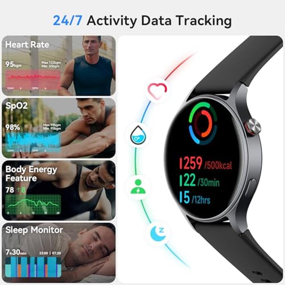 Smart Watch for Men: USA Warehouse AMOLED Ultra-Clear Screen – Side View