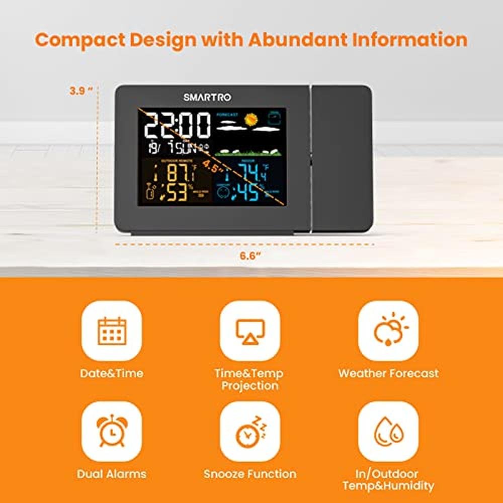 SMARTRO SC91: Premium Projection Alarm Clock with Weather – Side View