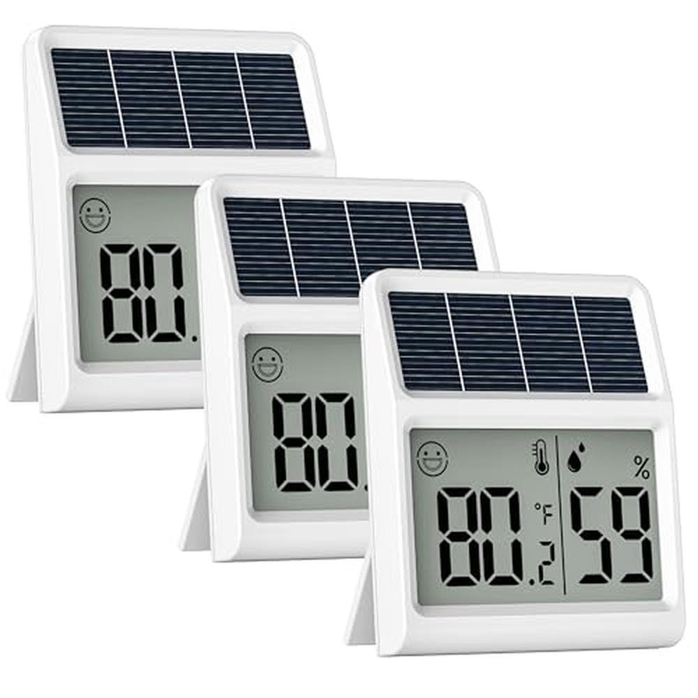 Indoor Light: Solar Digital Thermometer & Hygrometer – Front View