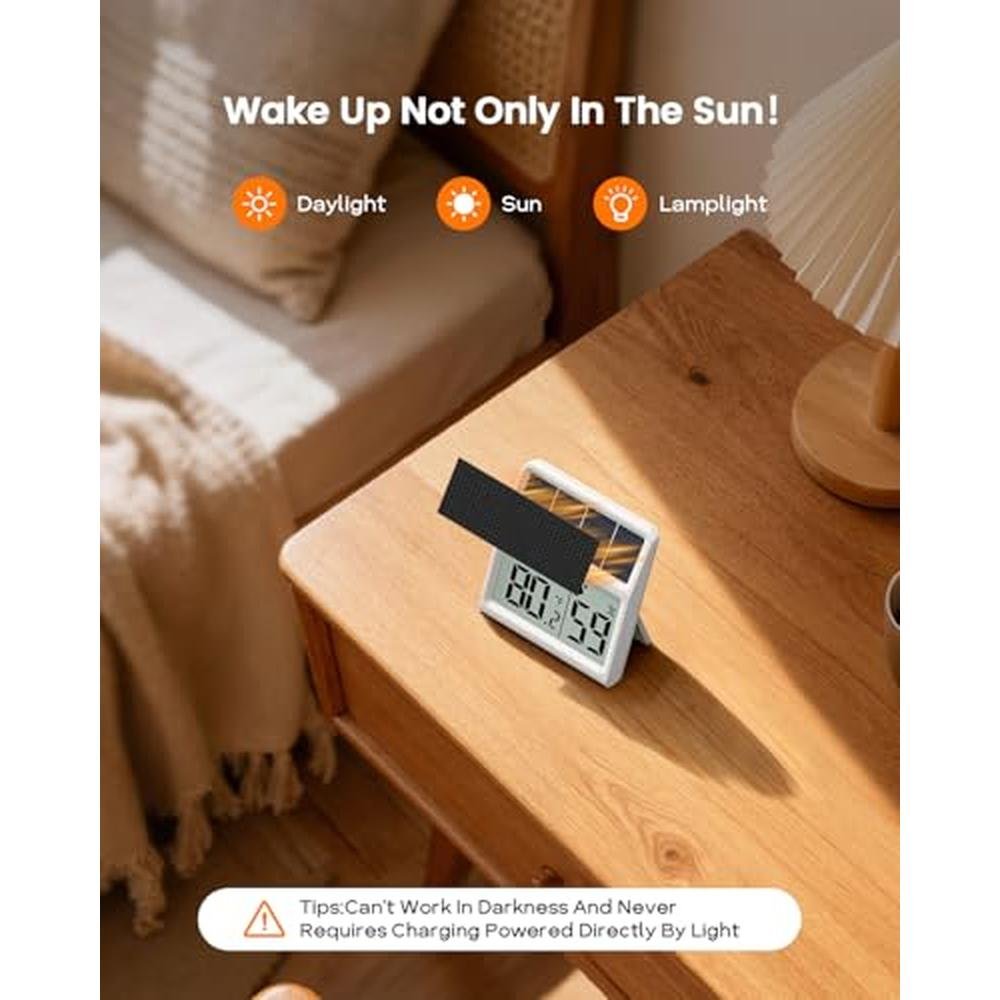 Indoor Light: Solar Digital Thermometer & Hygrometer – Side View
