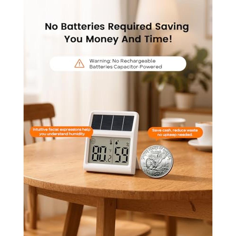 Indoor Light: Solar Digital Thermometer & Hygrometer – In Use