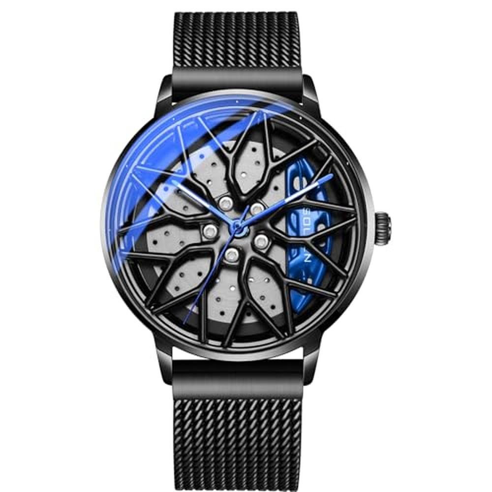 Men Car Watch: SOLLEN Car Wheel SL358 Blue Racing Style Dial – Front View