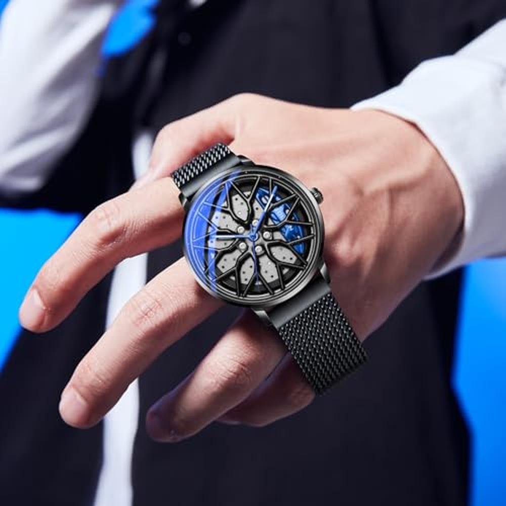 Men Car Watch: SOLLEN Car Wheel SL358 Blue Racing Style Dial – Side View