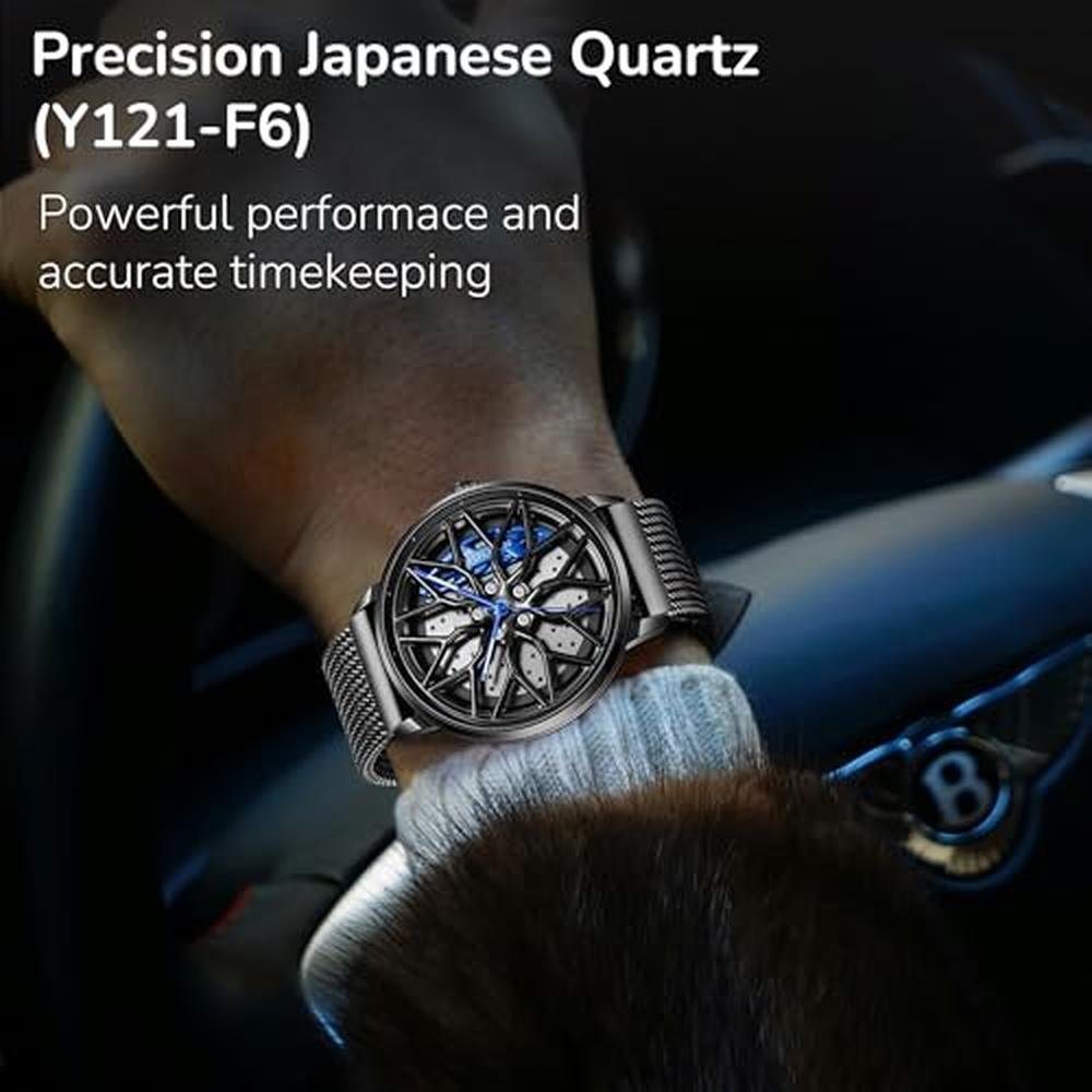 Men Car Watch: SOLLEN Car Wheel SL358 Blue Racing Style Dial – Packaging