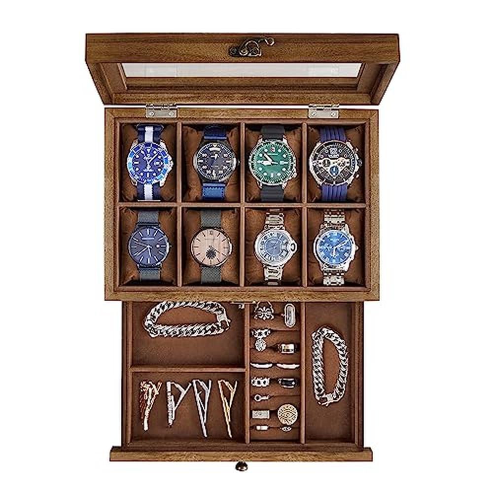 Watch Box: Songmics 8-Slot 2-Tier Watch Display Case – Front View