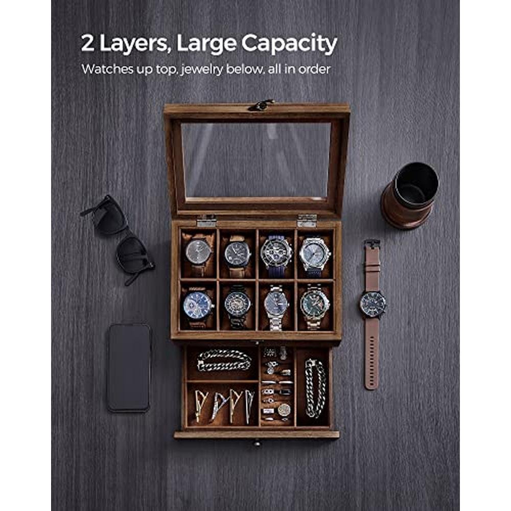 Watch Box: Songmics 8-Slot 2-Tier Watch Display Case – Close-up Detail