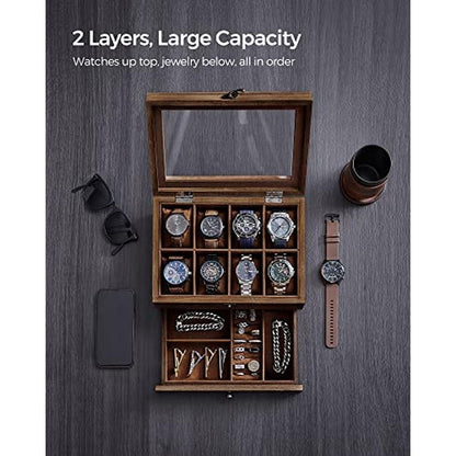 Watch Box: Songmics 8-Slot 2-Tier Watch Display Case – Close-up Detail