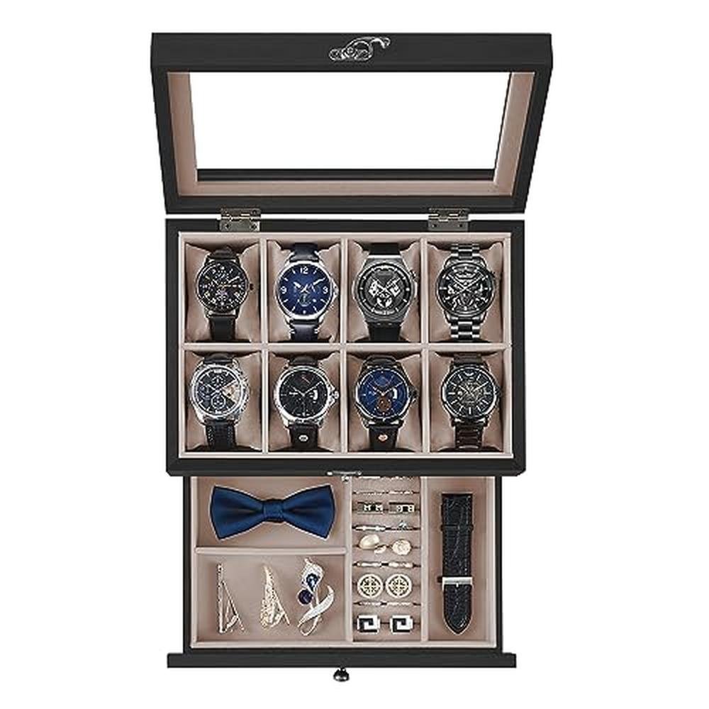 Watch Box: Songmics 8-Slot Watch Box 2-Tier Watch Display – Front View