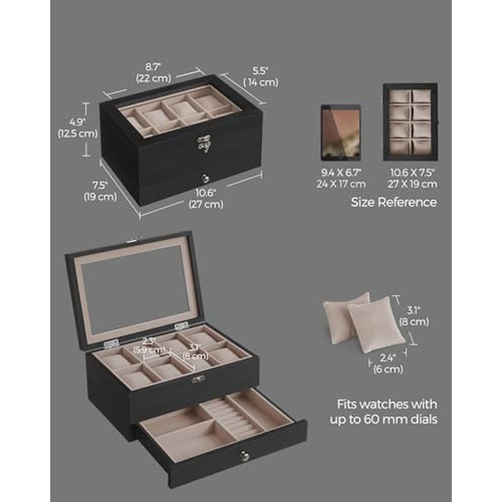 Watch Box: Songmics 8-Slot Watch Box 2-Tier Watch Display – Close-up Detail
